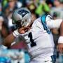 Cam Newton of the Carolina Panthers shows his trademark 