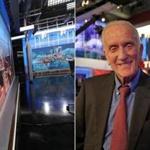 The NBC Boston studio (left); Ed Ansin, owner of WHDH, in his newsroom (right).