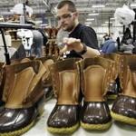 A worker stitched boots at L.L. Bean?s Brunswick, Maine, factory in 2011.