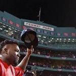 10/10/16: Boston, MA: Red Sox DH David Ortiz came back onto the field to salute the crowd one last time following the final game of is career, a season ending Boston loss to the Cleveland Indians. The Boston Red Sox hosted the Cleveland Indians in Game Three of their ALDS baseball series at Fenway Park. (Globe Staff Photo/Jim Davis) section: sports topic: Red Sox-Indians