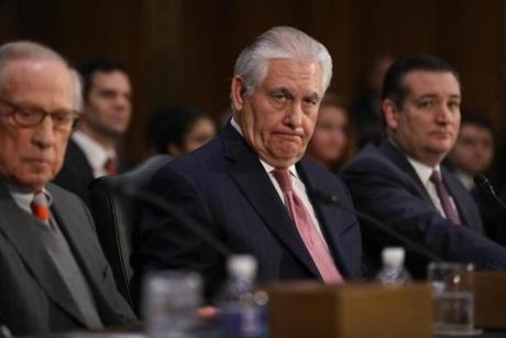WASHINGTON, DC - JANUARY 11: Rex Tillerson sits in on his confirmation hearing for Secretary of State in the Dirksen Senate Office Building on January 11, 2017 in Washington, DC. Mr. Tillerson hearing is in front of the Senate Foreign Relations Committee. (Photo by Joe Raedle/Getty Images)
