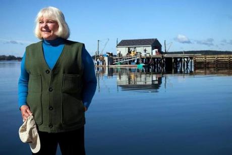 Linda Bean owns this wharf in Port Clyde, Maine, and others in September 2009. Her plan to mass-market lobsters has opponents. Money has been no object for Bean, an heiress to the L.L. Bean fortune, in the two-plus years since she plunged into the struggling Maine lobster industry. To ensure a supply for her lobster roll chain and a supermarket line of lobster products, Bean has spent millions to acquire and upgrade three wharves and buying stations -- where several dozen lobstermen sell their catch -- as well as a processing plant on the state's midcoast. (Craig Dilger/The New York Times)
