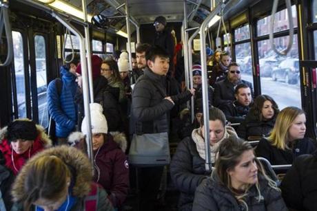 Passengers rode the Route 7 bus in Boston last week.
