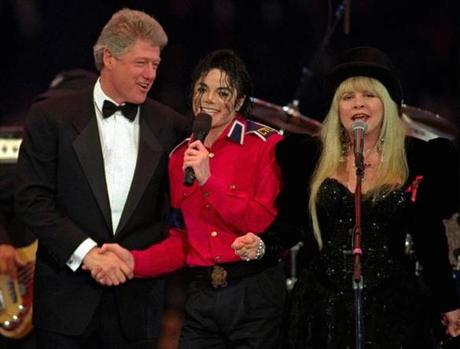 President Clinton with Michael Jackson and Stevie Nicks at Clinton?s first inaugural gala in 1993.
