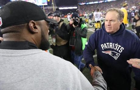 Bill Belichick shook hands with Steelers coach Mike Tomlin after the game. 
