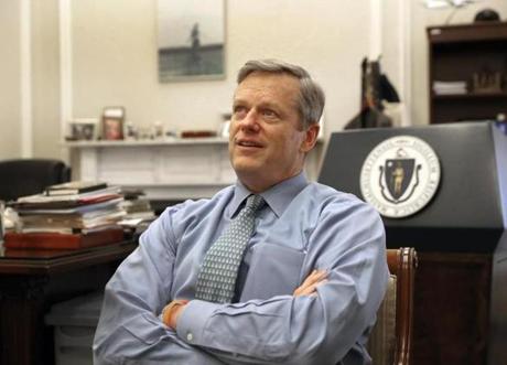 Governor Charlie Baker in his office at the State House.

