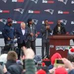 Several Patriots joined owner Robert Kraft and coach Bill Belichick at the rally.