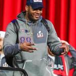 Patriots tight end Martellus Bennett drew a crowd during Monday night?s Super Bowl media session.