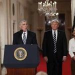 Judge Neil Gorsuch speaks as his wife Louise and President Donald Trump stand with him on stage in East Room of the White House in Washington, Tuesday, Jan. 31, 2017, after the president announced Judge Neil Gorsuch as his nominee for the Supreme Court. (AP Photo/Carolyn Kaster)