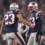 FOXBORO, MA - JANUARY 22: Patrick Chung #23 and Kyle Van Noy #53 of the New England Patriots celebrate against the Pittsburgh Steelers during the third quarter in the AFC Championship Game at Gillette Stadium on January 22, 2017 in Foxboro, Massachusetts. (Photo by Maddie Meyer/Getty Images)