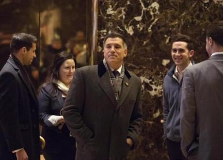 FILE-- Vincent Viola, a billionaire businessman and President Donald Trump?s pick for secretary of the Army, arrives for a meeting at Trump Tower on Fifth Avenue in New York, Dec. 16, 2016. Viola has been negotiating to swap his airline interest for a stake in a charter company with millions of dollars in government contracts. While Viola?s reasons for seeking a sale of Eastern Air Lines are not known, such a transaction would certainly reduce his exposure to the airline industry, which is heavily regulated by the federal government. (Kevin Hagen/The New York Times)
