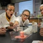 Students created a volcano-like reaction from vinegar and baking soda in a sixth-grade class at Impact Prep in Springfield.