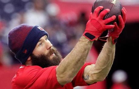 Julian Edelman warmed up before the game. 
