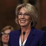 epa05776668 (FILE) A file picture dated 17 January 2017 shows president-elect Donald Trump's Secretary of Education nominee Betsy DeVos participates in her confirmation hearing before the Senate Committee on Health, Education, Labor and Pensions on Capitol Hill in Washington, DC, USA. US Senate approved on 07 February 2017, Betsy DeVos as US Secretary of Education. EPA/ERIK LESSER