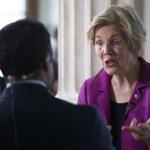 Senator Elizabeth Warren participates in television interview on Capital Hill on Wednesday.