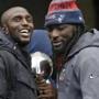New England Patriots safety Devin McCourty, left, and running back LeGarrette Blount. 