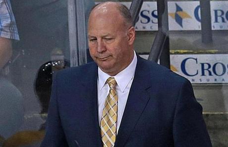 05/14/14: Boston, MA: Bruins head coach Claude Julien and the bench are pictured after Montreal went ahead 2-0 in the second period. The Boston Bruins hosted the Montreal Canadiens in Game Seven of their Stanley Cup Eastern Conference Semi Final Playoff series at the TD Garden. (Jim Davis/Globe Staff) section: sports topic: Bruins-Canadiens (1)
