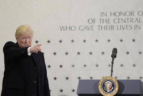 LANGLEY, VA - JANUARY 21: US President Donald Trump speaks at the CIA headquarters on January 21, 2017 in Langley, Virginia . Trump spoke with about 300 people in his first official visit with a government agaency. (Photo by Olivier Doulier - Pool/Getty Images)
