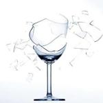 Splintering, broken wine glass