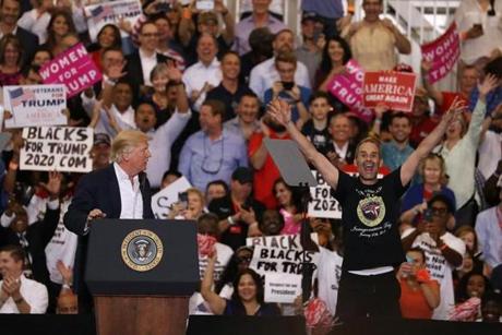 President Donald Trump introduced Gene Huber during a campaign rally in Florida.
