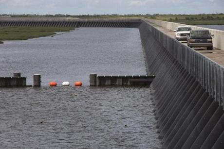 After Hurricane Katrina, the federal government built a 1.8-mile barrier along Lake Borgne, a lagoon of the Gulf of Mexico.

