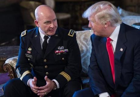 President Donald Trump (right) announced H.R. McMaster (left) as his national security adviser from his Mar-a-Lago resort in Palm Beach, Fla. 
