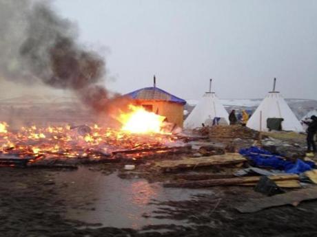 Dakota Access pipeline opponents burned structures in their main protest camp Wednesday. 
