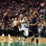 Boston MA 3/1/17 Boston Celtics Isaiah Thomas drives to the basket on Cleveland Cavaliers Kyrie Irving during first quarter action at TD Garden. (Photo by Matthew J. Lee/Globe staff) topic: Celtics pics reporter: Adam Himmelsbach