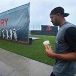 Fort Myers, FL- Feb 22, 2017-Sox pitcher David Price arrives at Fenway South with coffee for the trainers.