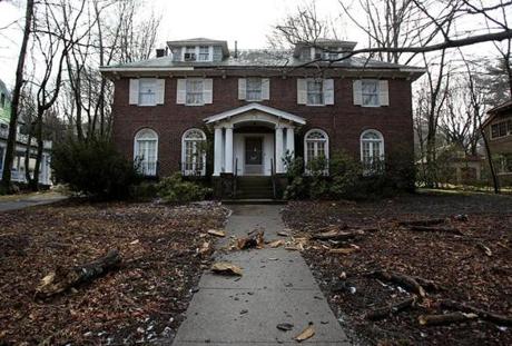 The home on Clinton Road in Brookline where two elderly sisters, Lynda and Sheryl Waldman, lived. The house, in one of the town?s most prosperous neighborhoods, is now condemned. 
