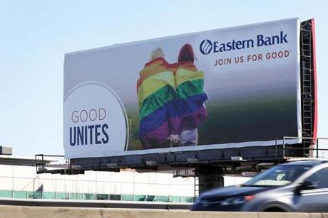 An Eastern Bank ad (above) is prominently displayed on a Southeast Expressway billboard in Dorchester. 
