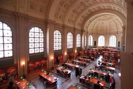 The Bates Hall Reading Room at the Boston Public Library.
