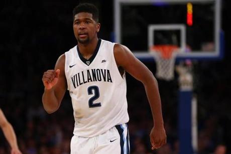 NEW YORK, NY - MARCH 11: Kris Jenkins #2 of the Villanova Wildcats pumps his fist against Creighton Bluejays during the Big East Basketball Tournament - Championship Game at Madison Square Garden on March 11, 2017 in New York City. (Photo by Mike Stobe/Getty Images)
