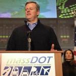 15snowpolitics - Governor Charlie Baker speaks Tuesday at a news conference about snow at the Massachusetts Department of Transportation Highway Operations Center in Boston. (Joshua Miller/Globe Staff)