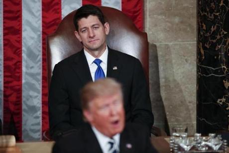 House Speaker Paul Ryan looked on as President Trump addressed a joint session of Congress last month.
