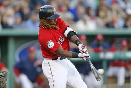FORT MYERS, FL - MARCH 16: Hanley Ramirez #13 of the Boston Red Sox bats against the Pittsburgh Pirates during a spring training game at JetBlue Park on March 16, 2017 in Fort Myers, Florida. (Photo by Joel Auerbach/Getty Images)
