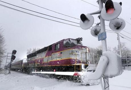A Newburyport-bound MBTA commuter rail train out of Boston pulled in to the station in Rowley, Mass., earlier this month.

