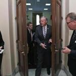 House Freedom Caucus Chairman Rep. Mark Meadows, R-N.C. departs a Freedom Caucus meeting on Capitol Hill in Washington, Thursday, March 23, 2017. GOP House leaders delayed their planned vote on a long-promised bill to repeal and replace 