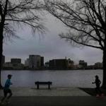Boston, MA- April 05, 2017: Joggers take to the Charles River Esplanade in Boston, MA on April 05, 2017. More rain and flood watches are expected Friday. (Globe staff photo / Craig F. Walker) section: sport reporter: 