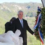 US Secretary of State Rex Tillerson laid a wreath at a WWII memorial in Italy Monday. 