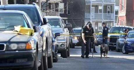 Boston police investigated the scene of an afternoon shooting on Havelock Street in February.
