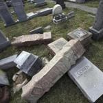 Toppled headstones at Mount Carmel Cemetery in Philadelphia in February. 