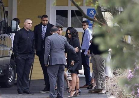 Shayanna Jenkins-Hernandez arrived with her daughter for the funeral of Aaron Hernandez in Bristol, Conn. 
