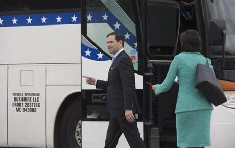 Senator Marco Rubio boarded a bus at the US Capitol. 

