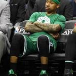 WASHINGTON, DC - MAY 04: Isaiah Thomas #4 of the Boston Celtics sits on the bench during the fourth quarter against the Washington Wizards in Game Three of the Eastern Conference Semifinals at Verizon Center on May 4, 2017 in Washington, DC. NOTE TO USER: User expressly acknowledges and agrees that, by downloading and or using this photograph, User is consenting to the terms and conditions of the Getty Images License Agreement. (Photo by Greg Fiume/Getty Images)