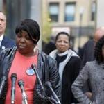 Ursula Ward, the mother of Odin Lloyd, paused while addressing the media Tuesday. 
