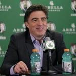 Boston Celtics owner Wyc Grousbeck speaks to media at TD Garden, Thursday, June 23, 2016, at the Celtics NBA Draft Party in Boston. The Celtics selected Jaylen Brown, a forward from California, with the third pick in the 2016 NBA draft. (AP Photo/Elise Amendola)