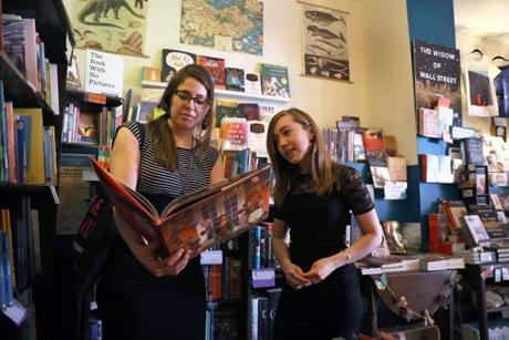Boston, MA--4/11/2017 - The small independent Jamaica Plain bookstore, Papercuts J.P. (cq) is publishing its own books. Owner Kate Layte (cq), left, is the co-founder, with Katie Eelman (cq), right, of Cutlass Press (cq). Photo by Pat Greenhouse/Globe Staff Topic: 051417papercuts Reporter: Katie Johnston
