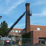The 80-year-old smoke stack at Anna Jaques Hospital in Newburyport was torn down in 2012. 