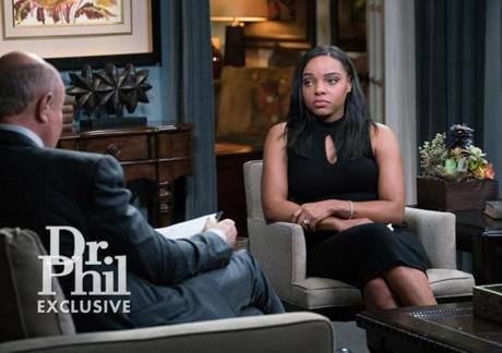 This image released by CBS Television Distribution shows Shayanna Jenkins-Hernandez fiancee of former NFL player Aaron Hernandez during an interview on the 